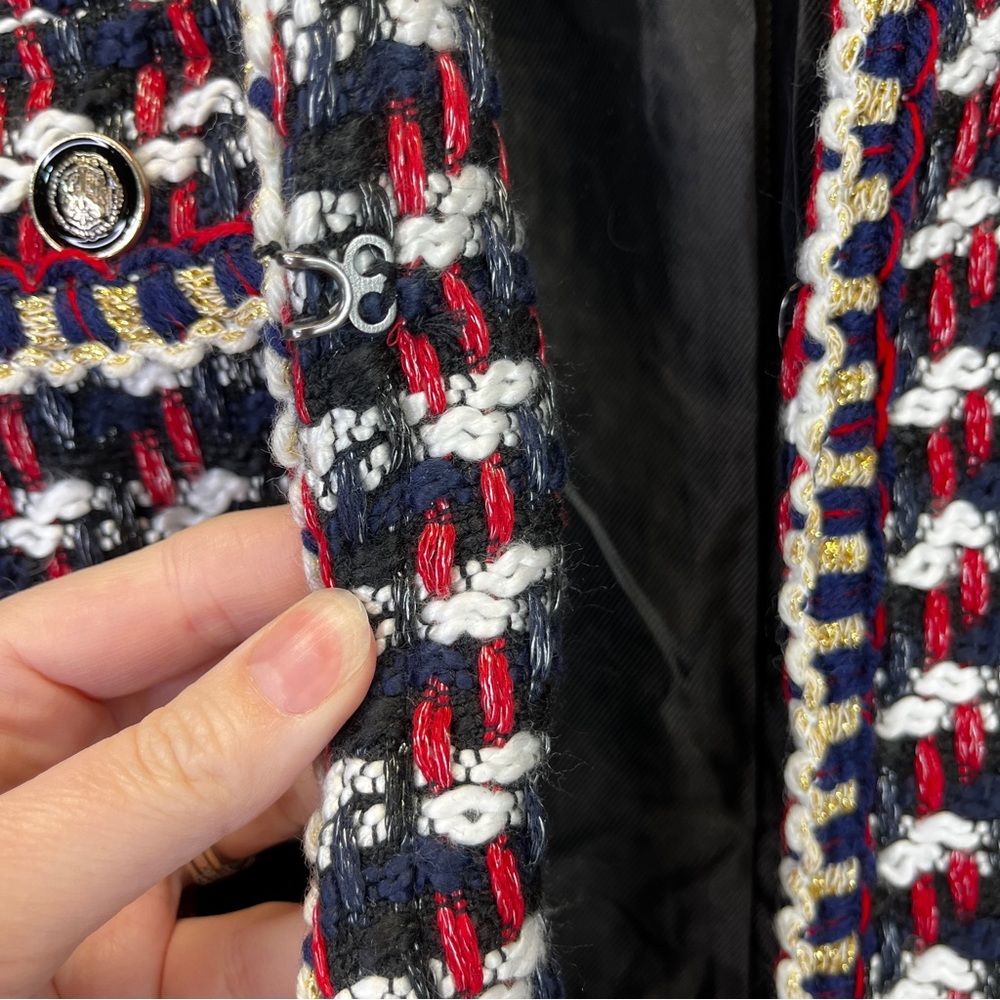 Zara Blogger Favorite textured tweed collarless jacket red & navy - Small - Picture 7 of 12